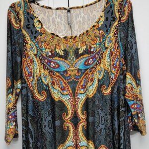 White Mark Women's Tunic 3/4 Sleeve Print Top Gently Worn Size 1XL